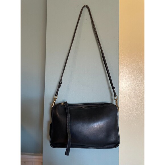 COACH Black Leather "Basic Bag" Zip Clutch Crossbody - Made in USA Vintage 70s - Picture 2 of 16